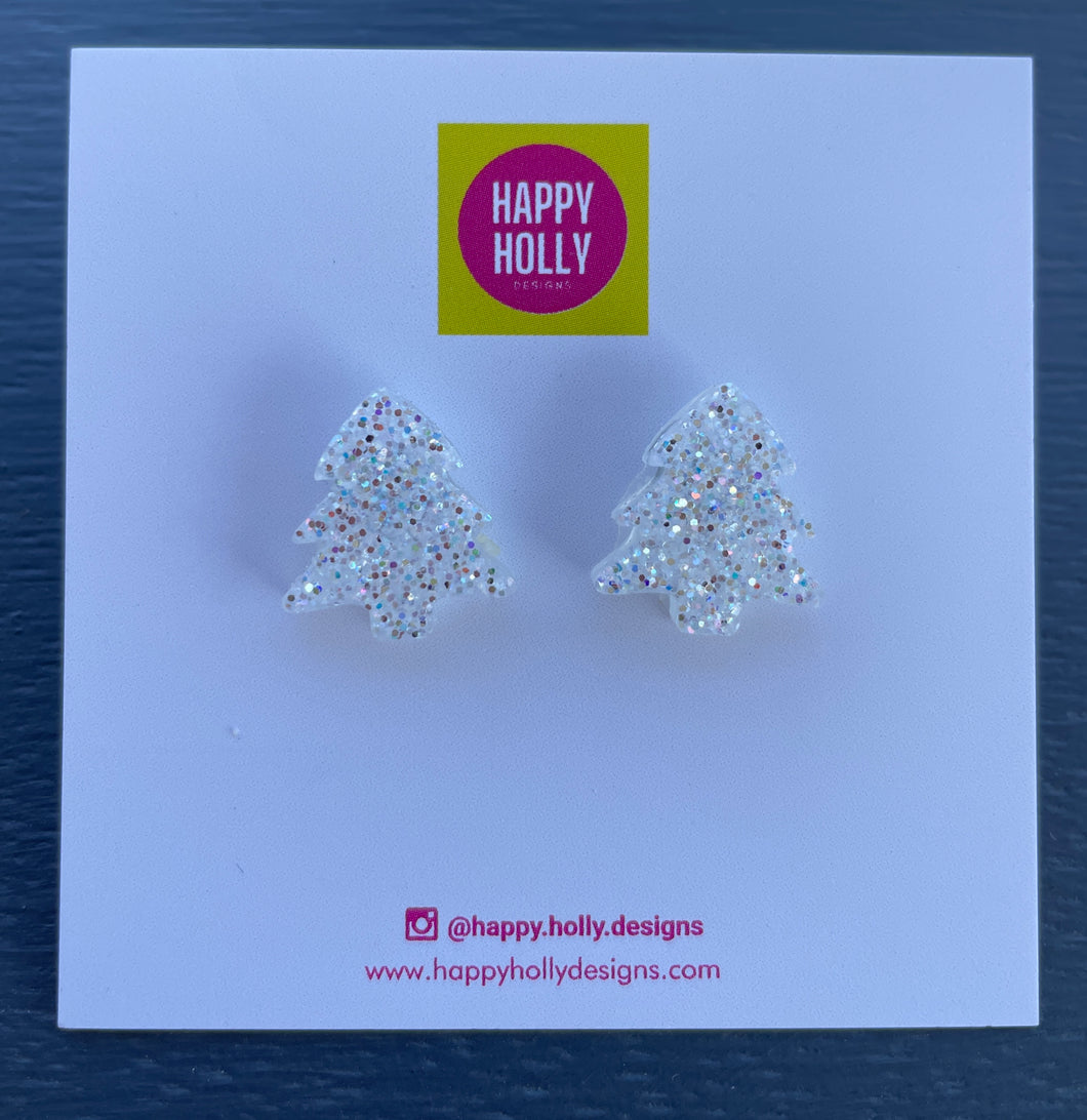 Christmas tree earrings - silver glitter