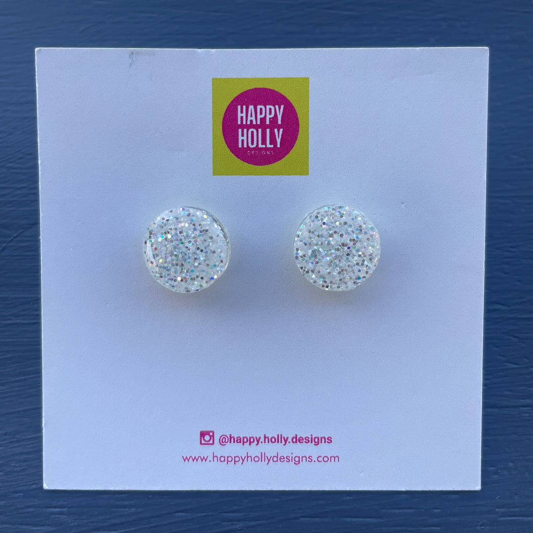 Round earrings 10mm - fine silver glitter