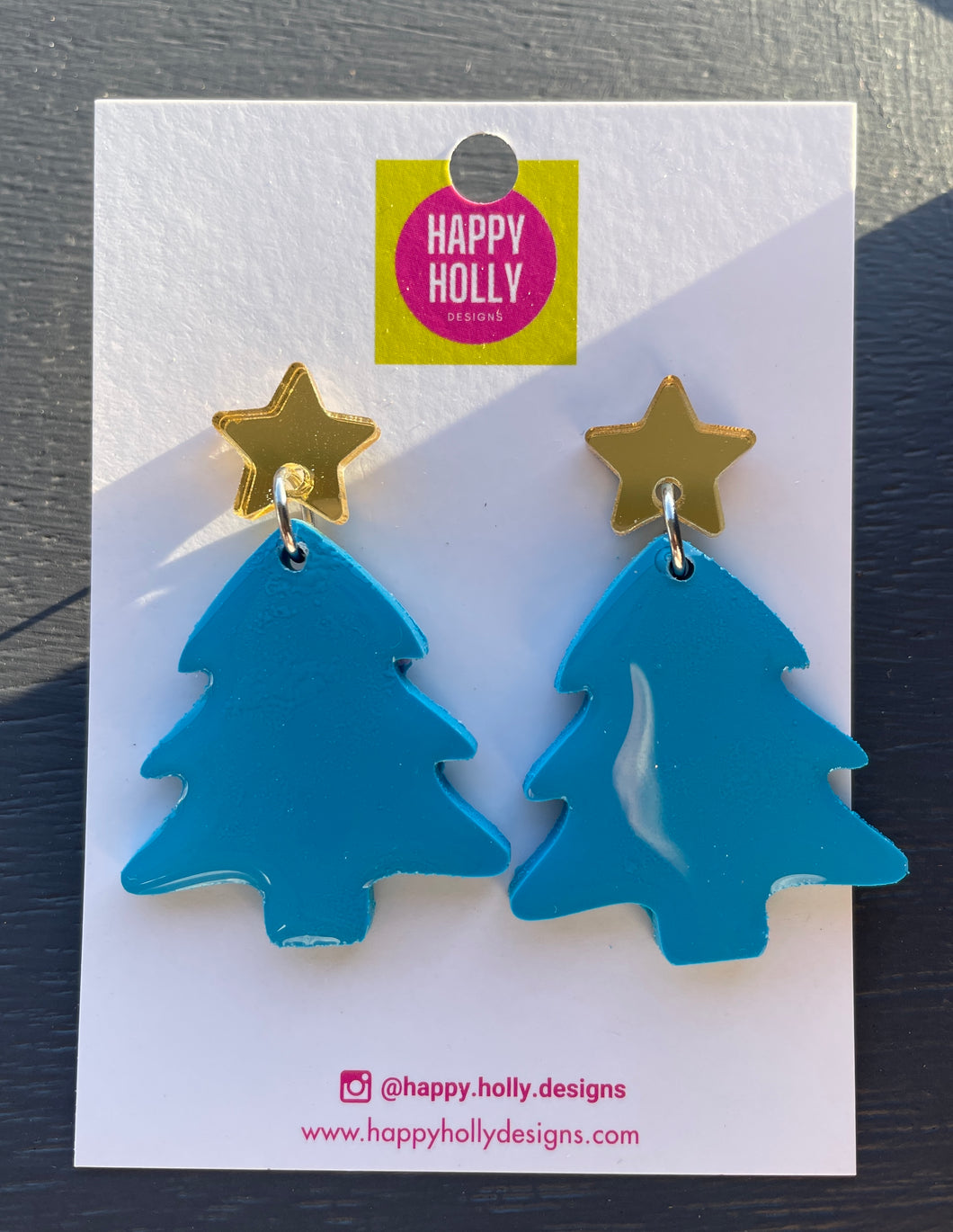 Christmas tree dangle earrings - blue tree