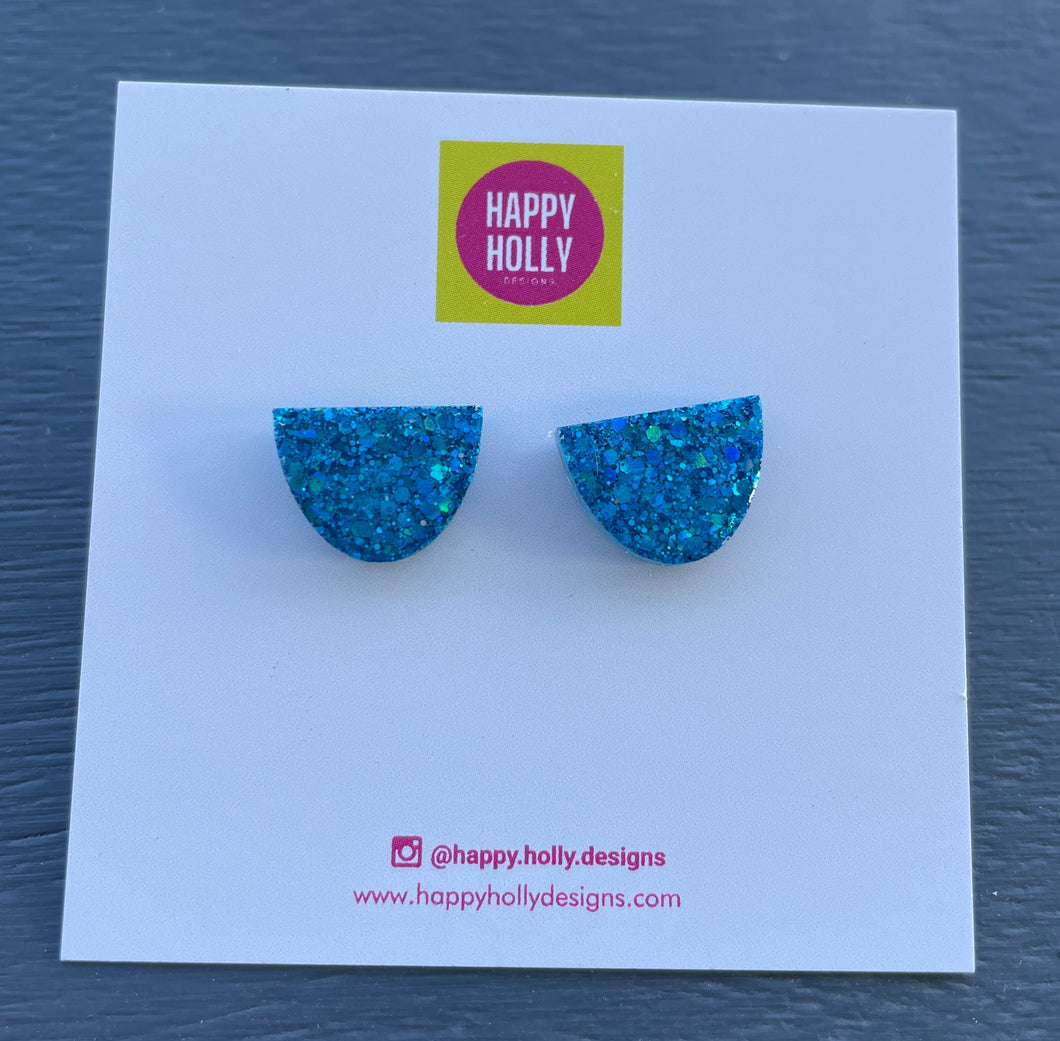 Half circle earrings - blue glitter