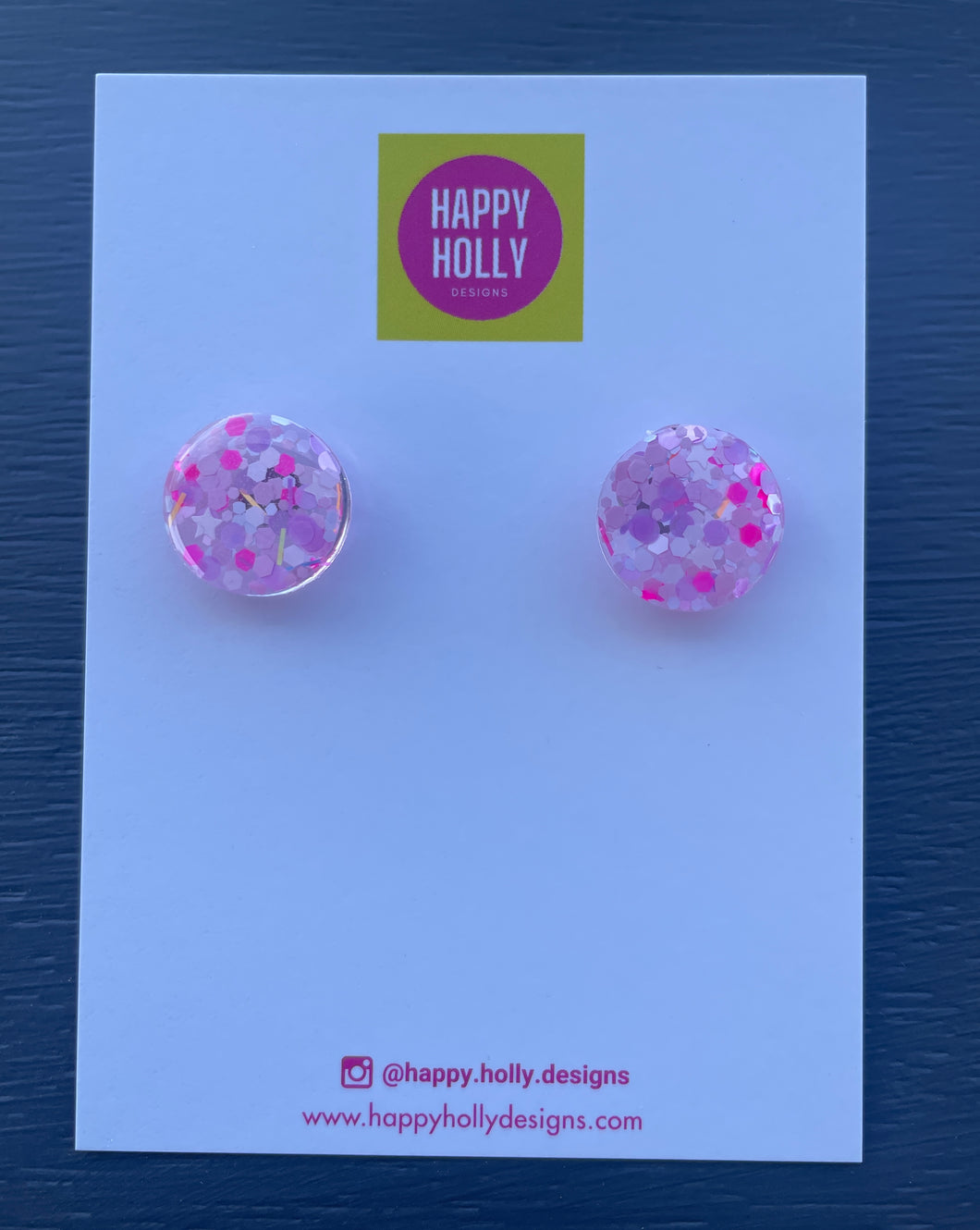 Round earrings 15mm - pink/purple/white glitter
