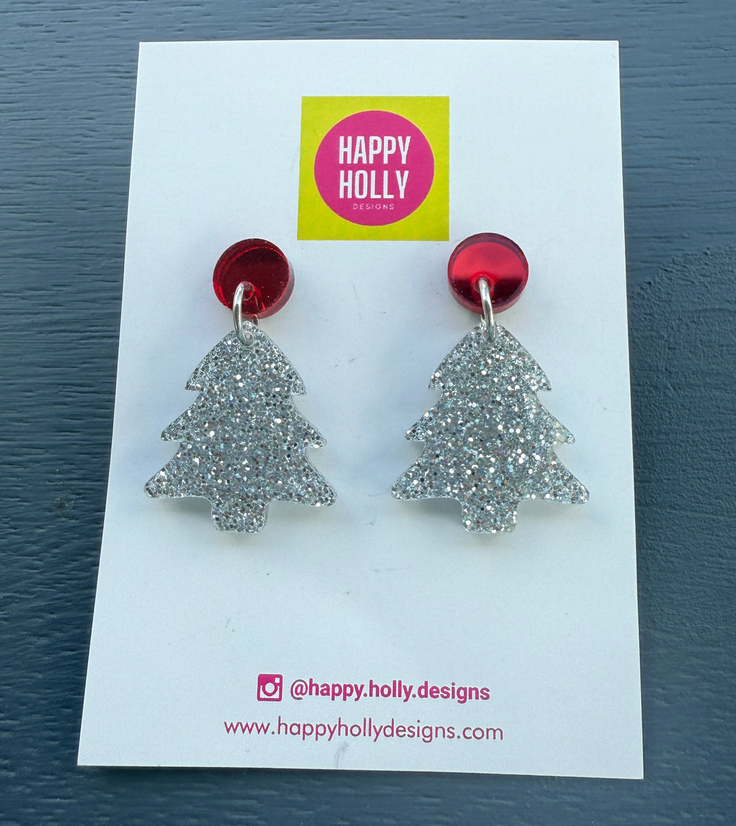 Christmas tree dangle earrings - silver glitter tree
