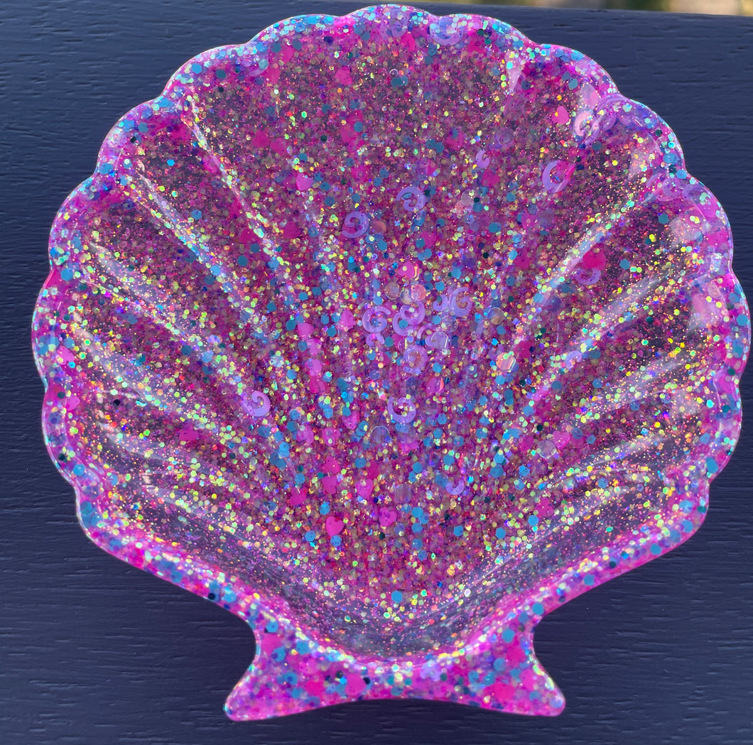 Trinket dish - shell - pink/purple/aqua glitter