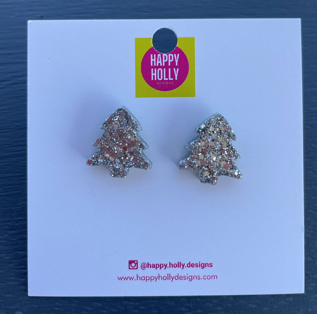 Christmas tree earrings - dark silver glitter