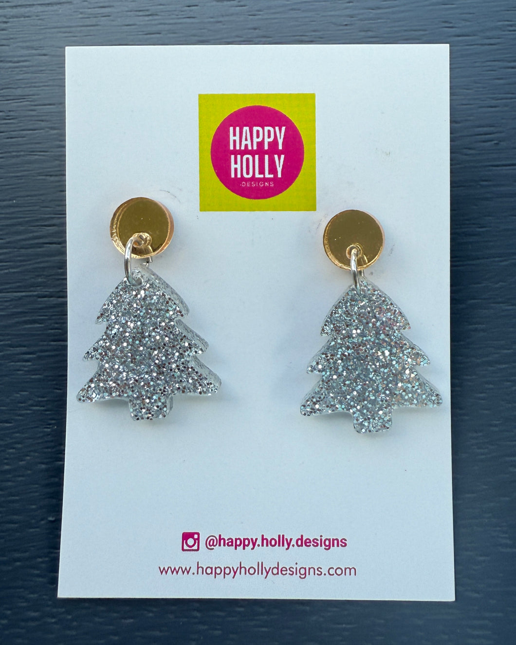 Christmas tree dangle earrings - silver glitter tree