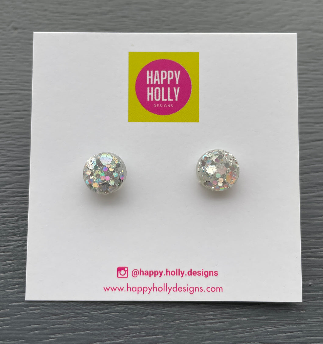 Round earrings 8mm - chunky silver glitter