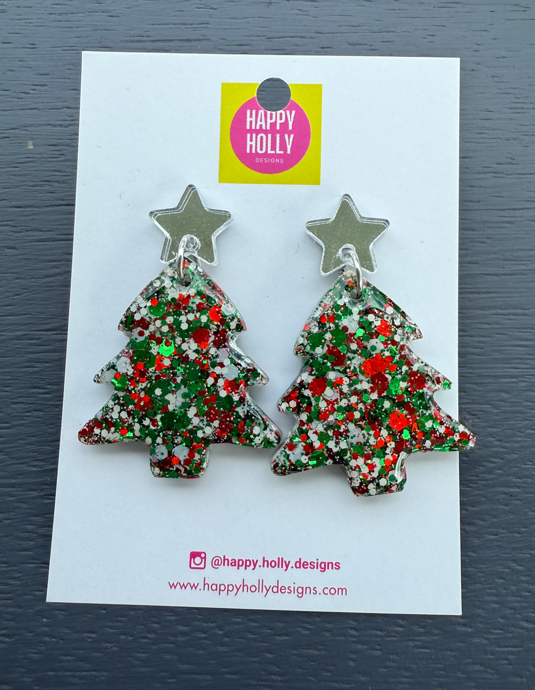 Christmas tree dangle earrings - red/white/green tree