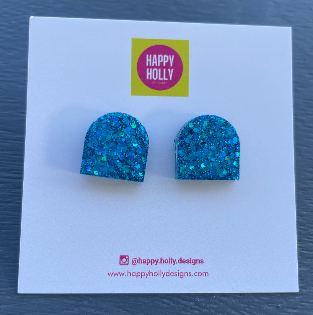 Arch Earrings - blue glitter