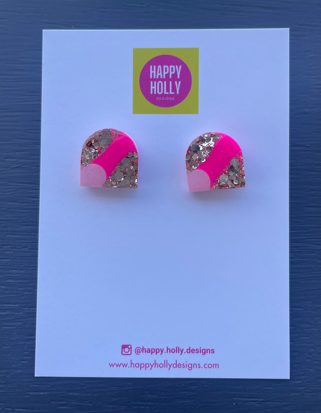 Arch Earrings - hot pink/pale pink with gold glitter
