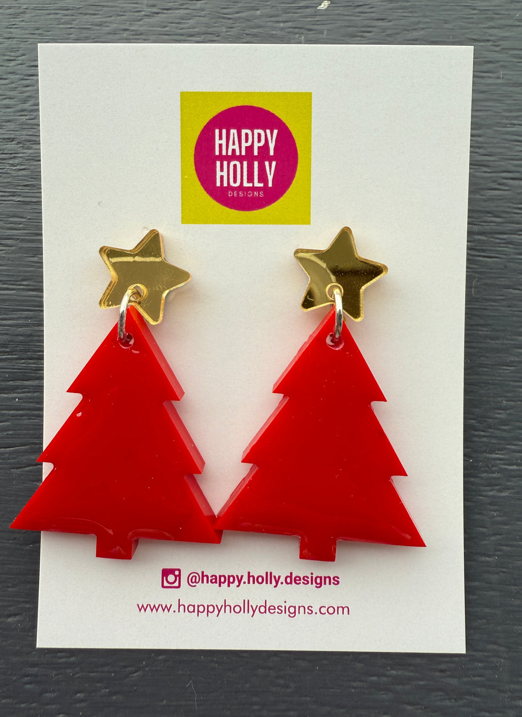 Christmas tree dangle earrings -red tree