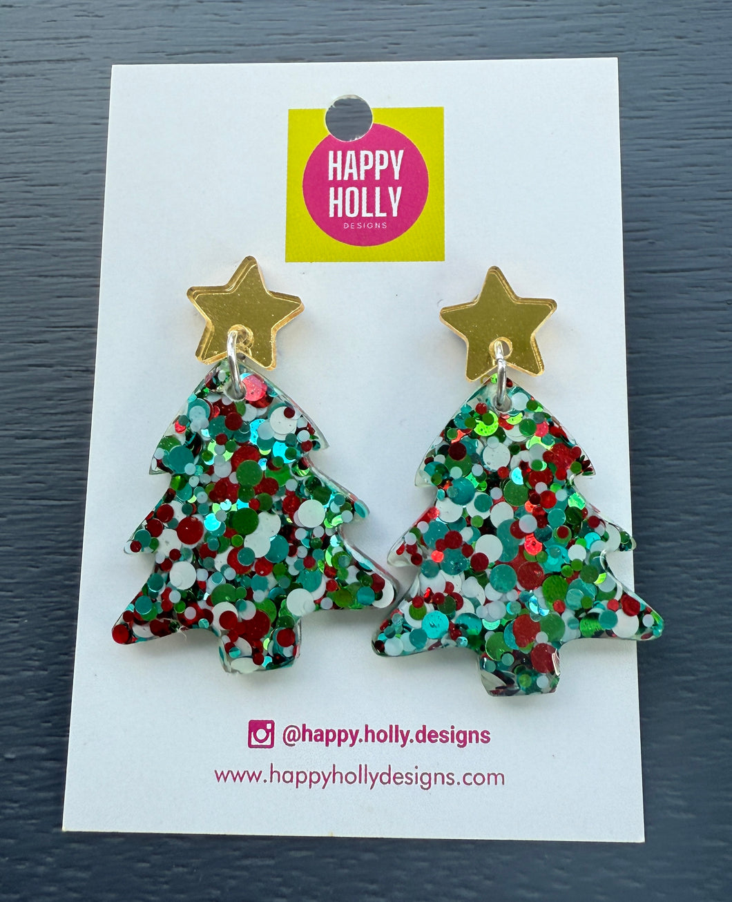 Christmas tree dangle earrings - red/white/green/blue tree