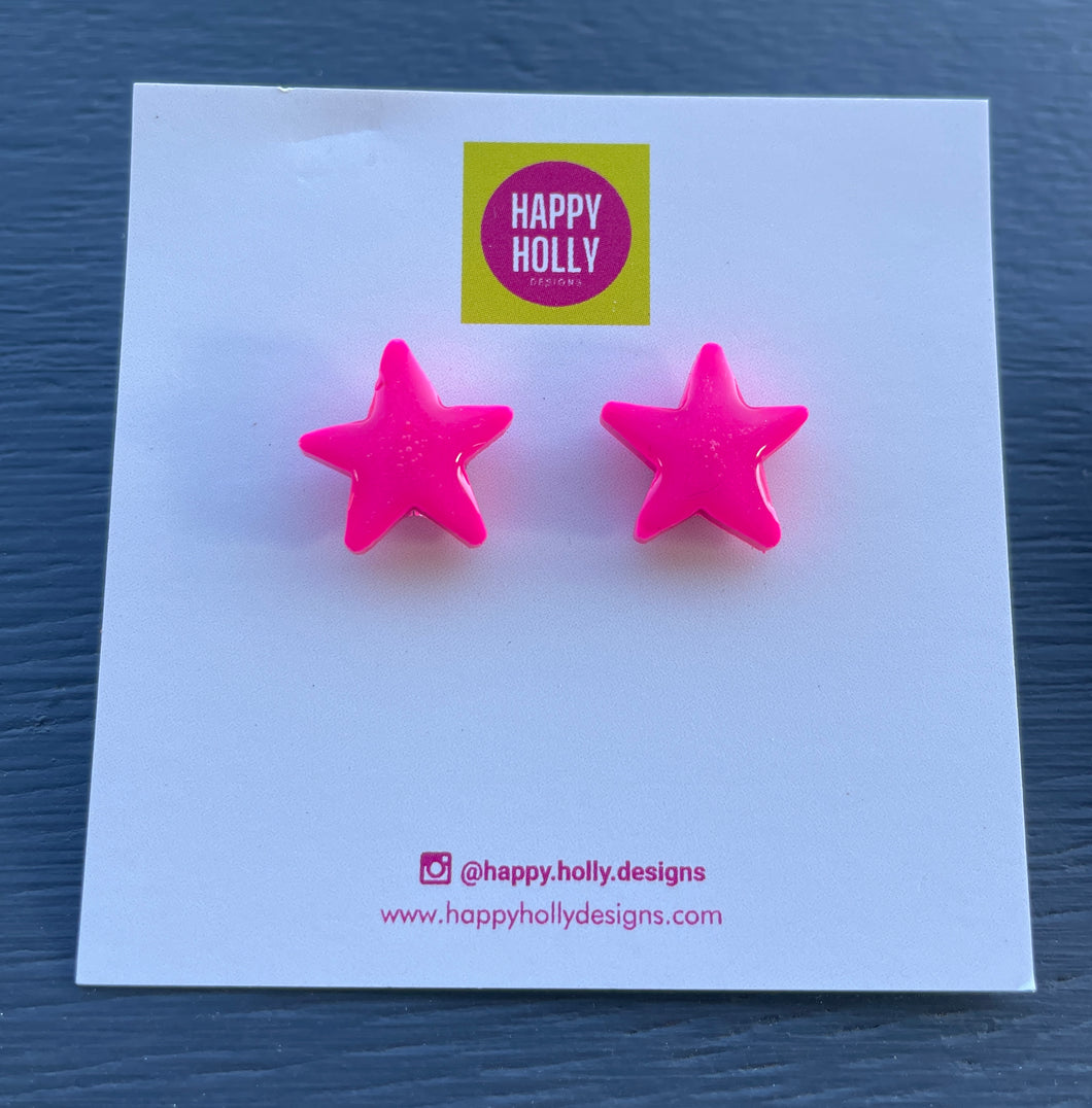 Star earrings 15mm - hot pink