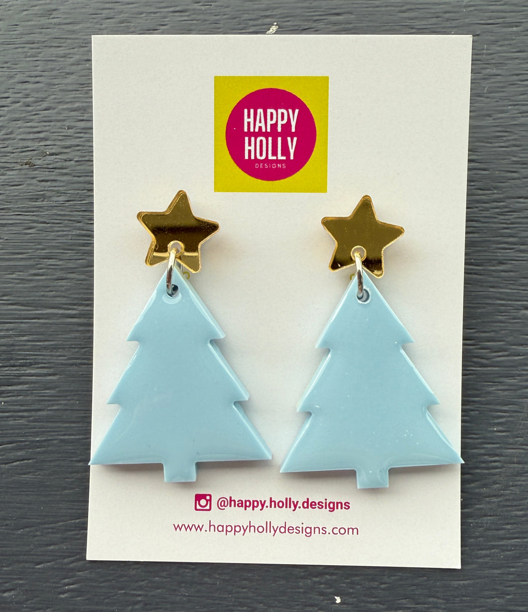 Christmas tree dangle earrings - pale blue tree