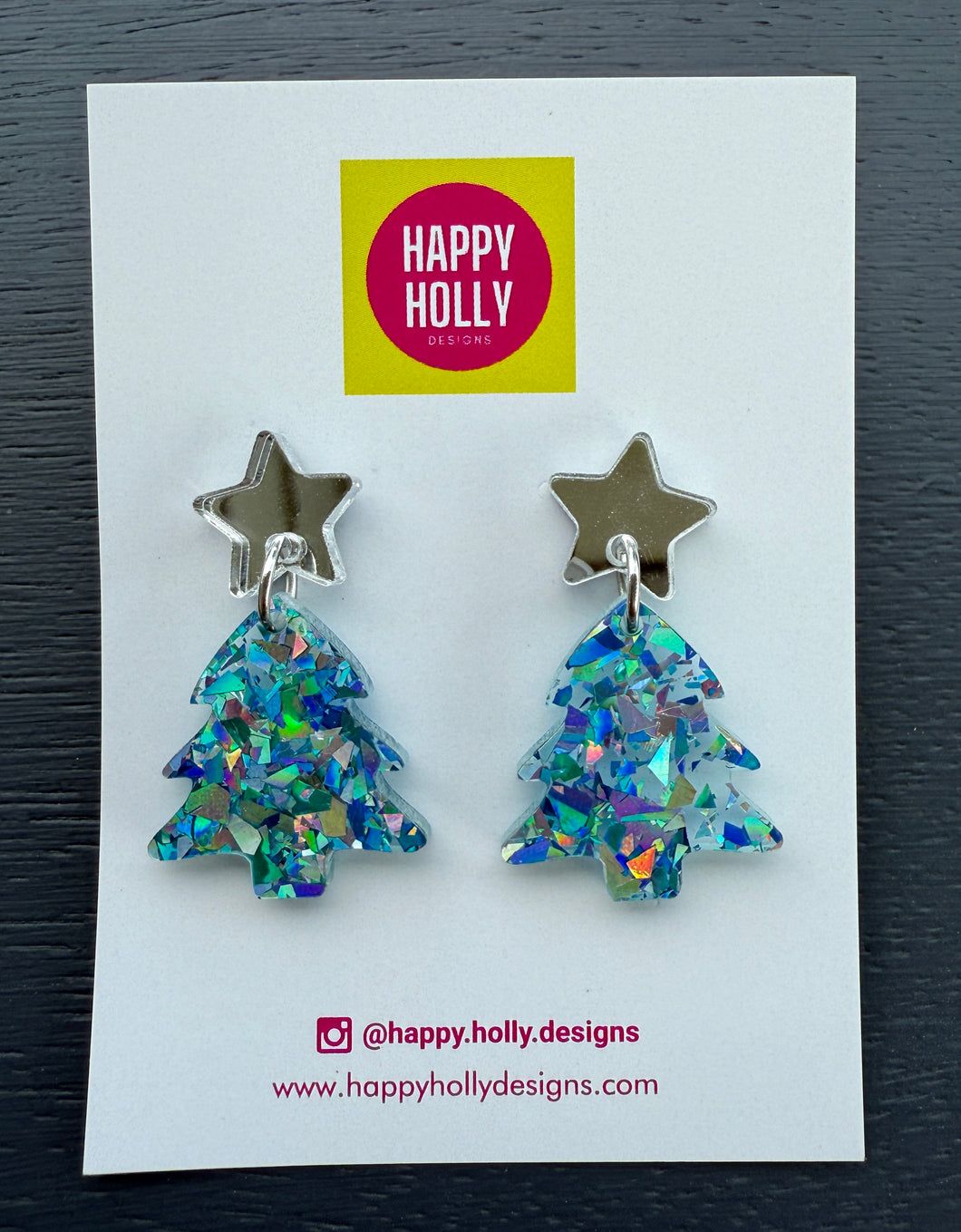 Christmas tree dangle earrings - blue/silver tree