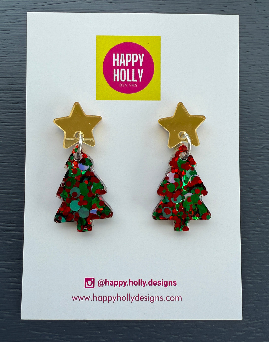 Christmas tree dangle earrings - red/green tree