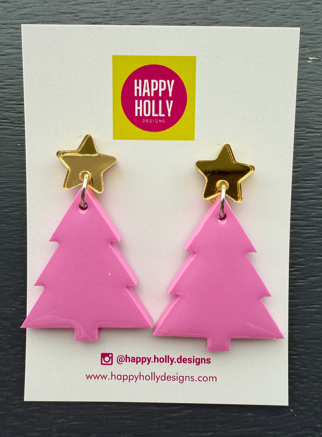 Christmas tree dangle earrings - pink tree