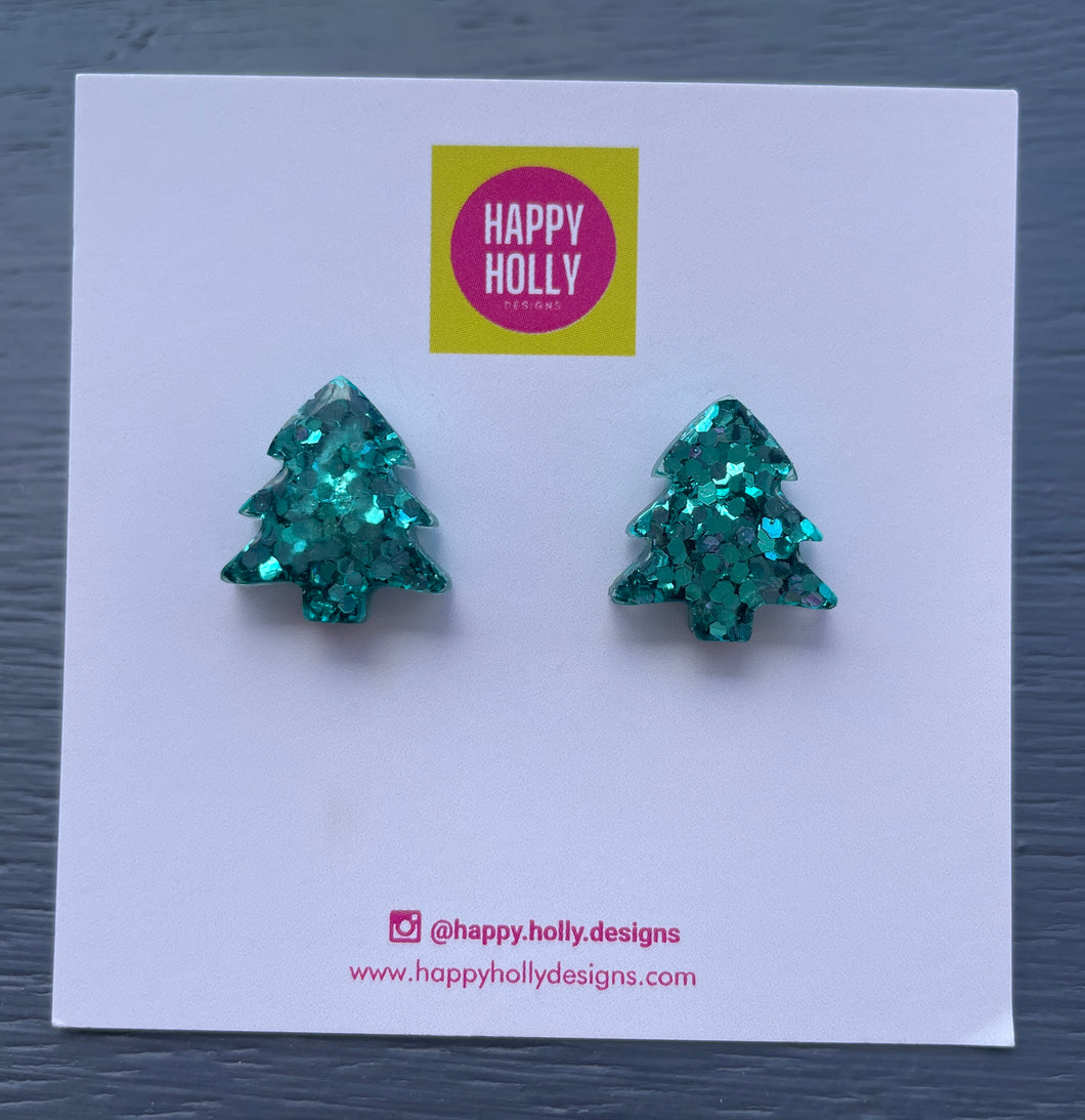 Christmas tree earrings - green turquoise