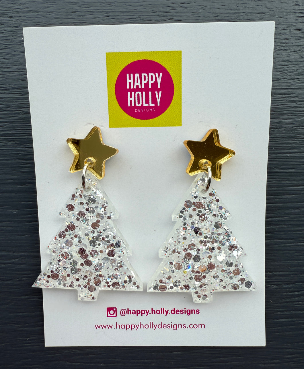 Christmas tree dangle earrings - silver glitter tree