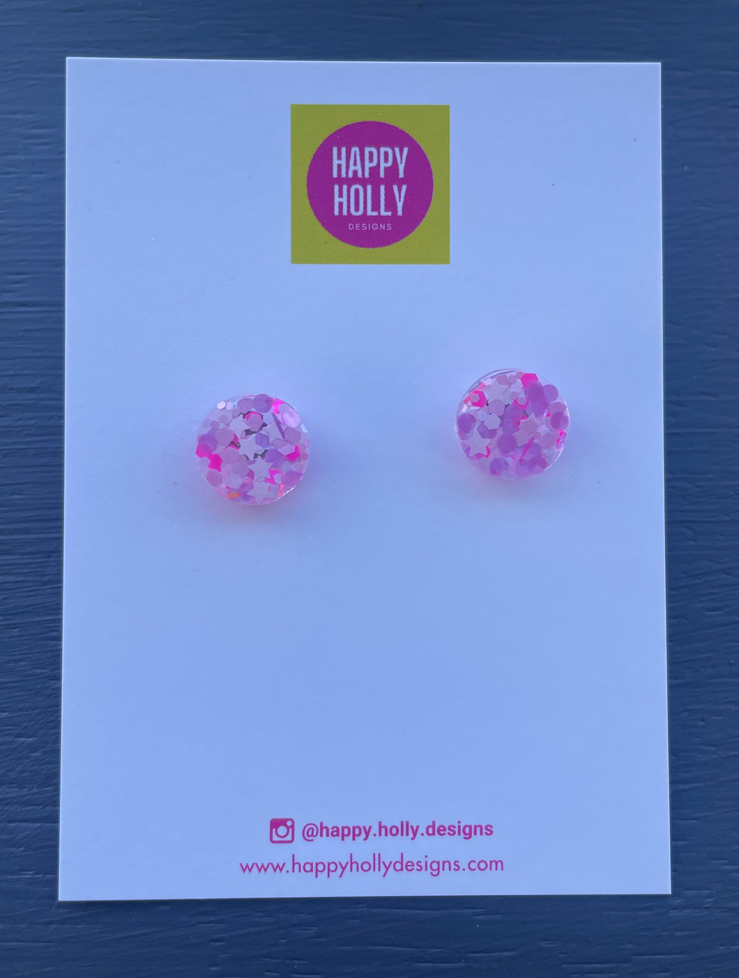 Round earrings 10mm - pink/purple/white glitter