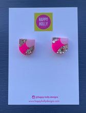 Load image into Gallery viewer, Arch Earrings - hot pink/pale pink with gold glitter
