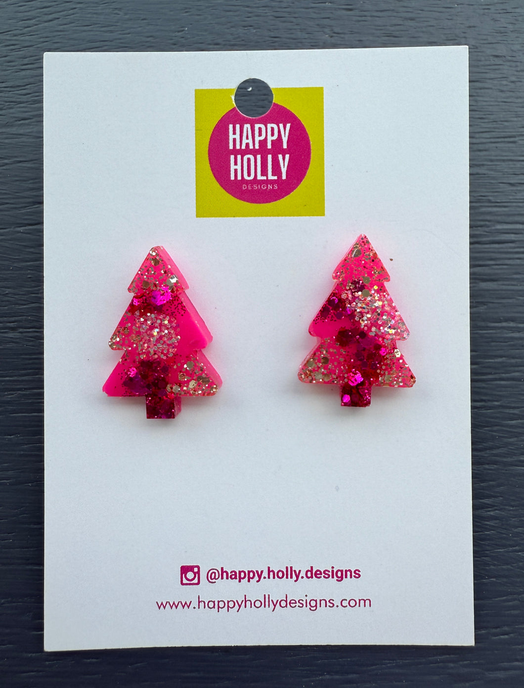 Christmas tree stud earrings - hot pink/silver