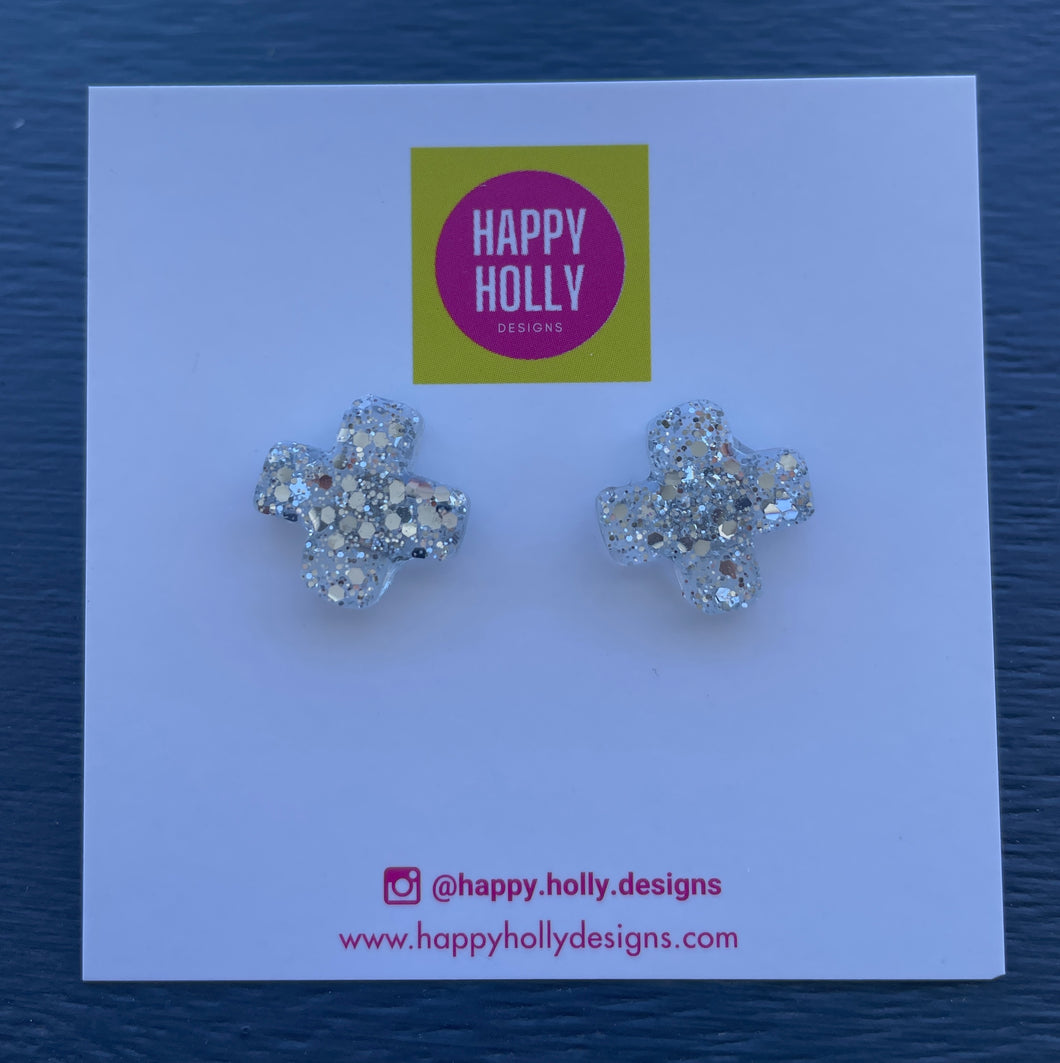 Cross earrings - silver glitter