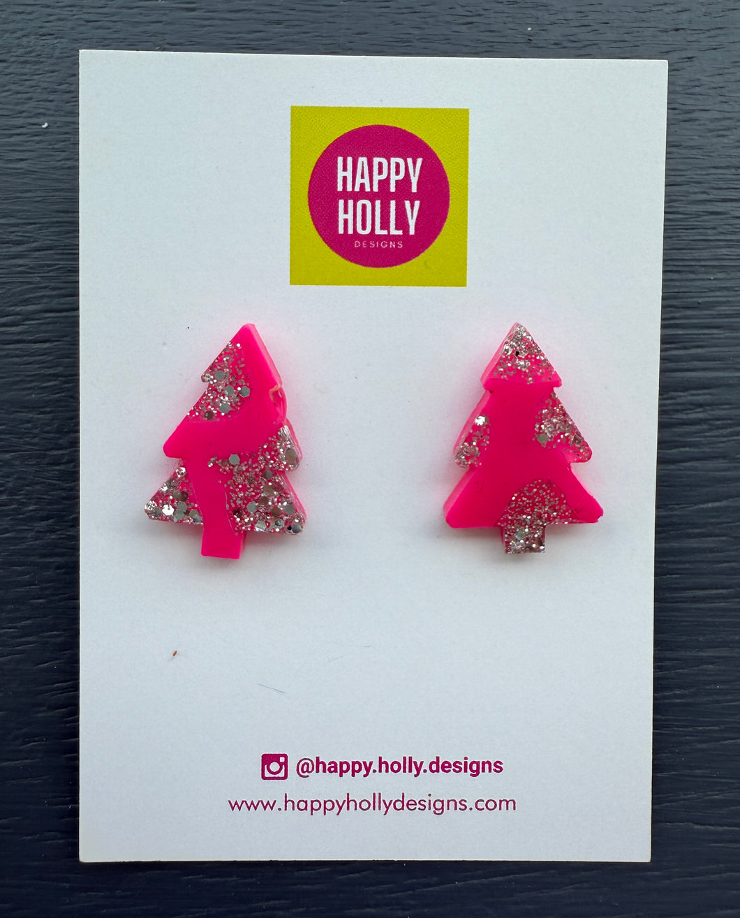 Christmas tree stud earrings - hot pink/silver