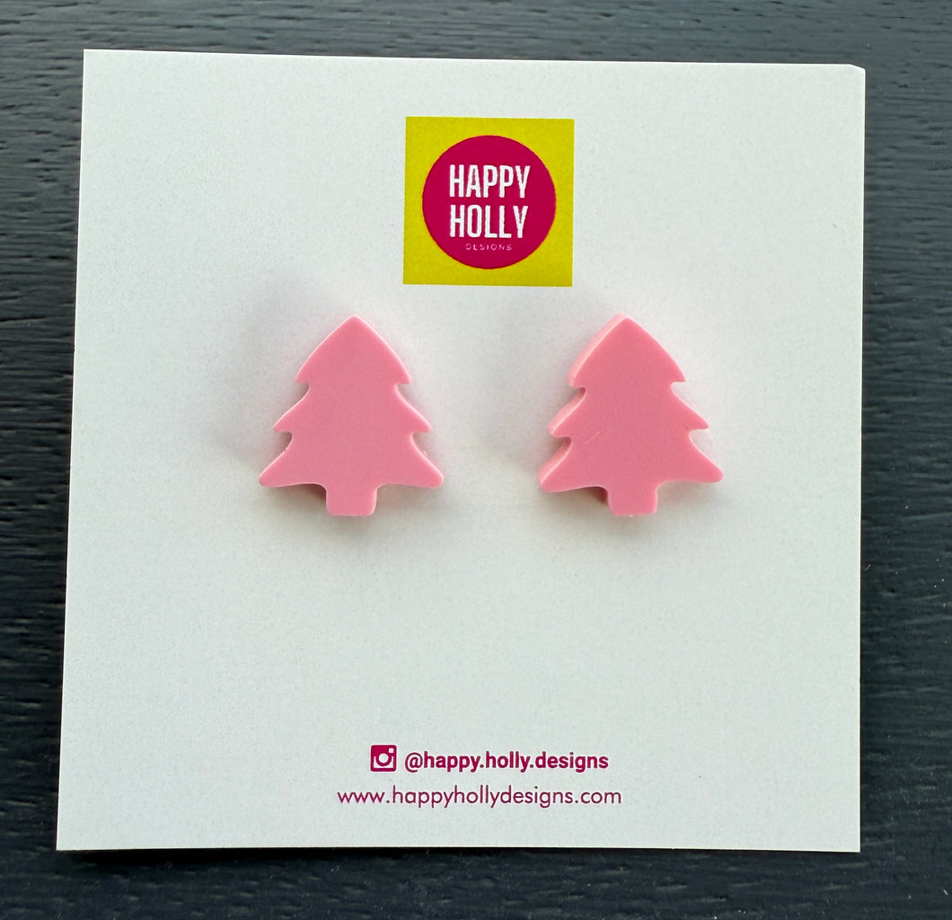 Christmas tree earrings - pink