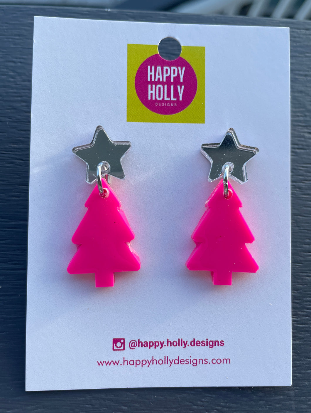 Christmas tree dangle earrings - hot pink tree