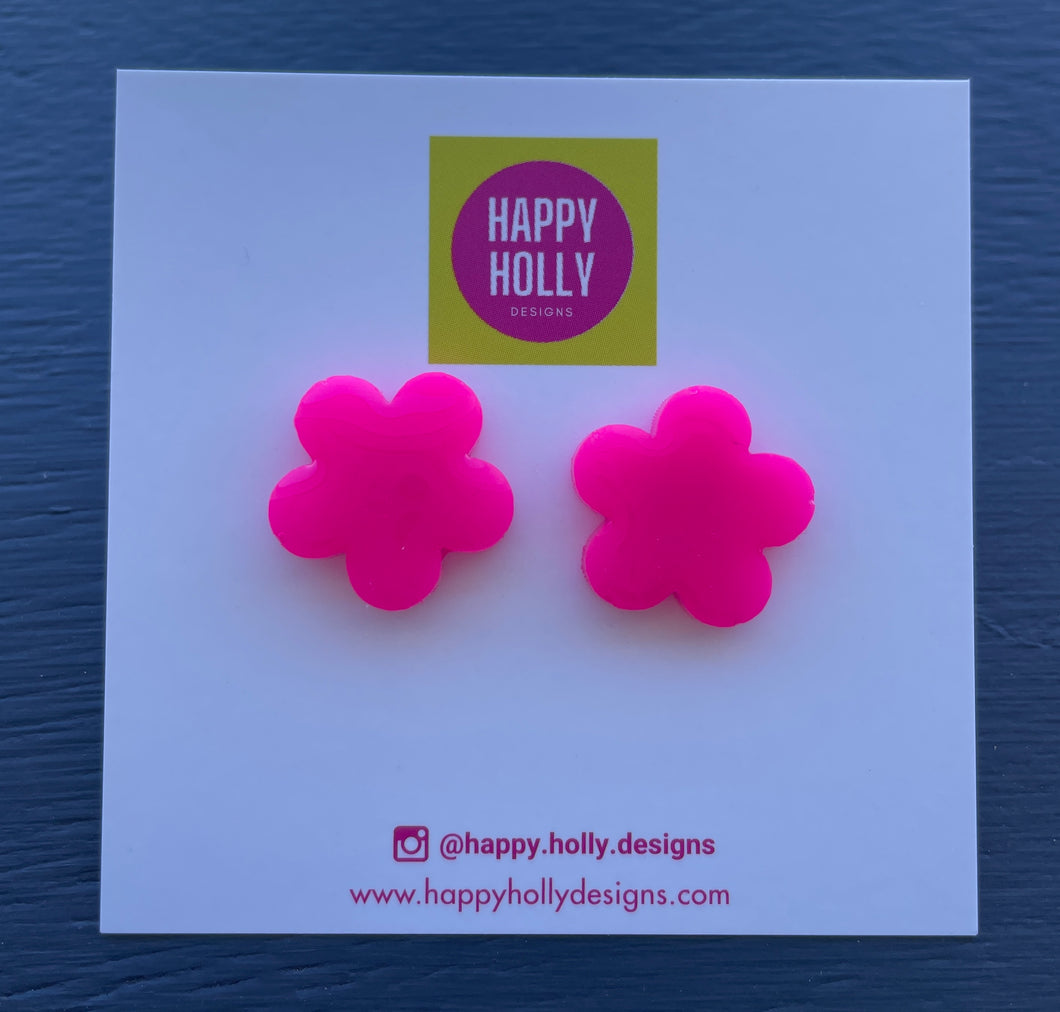 Flower earrings - 15mm hot pink