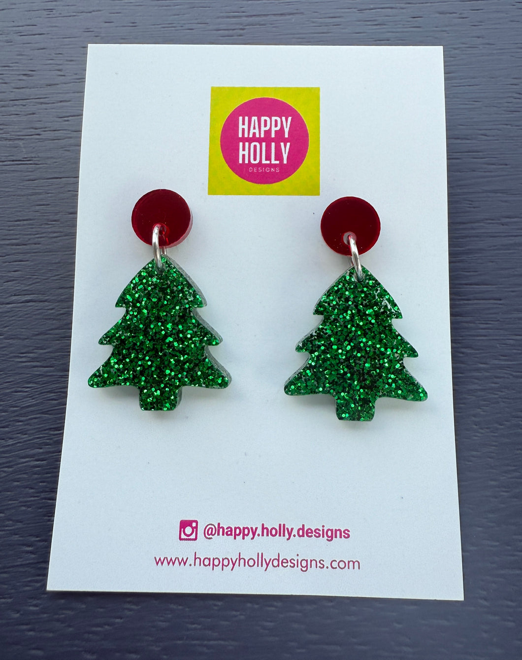 Christmas tree dangle earrings - green glitter tree