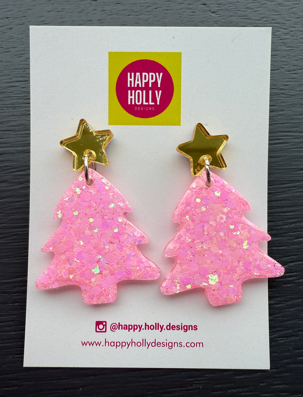 Christmas tree dangle earrings - pale pink glitter tree