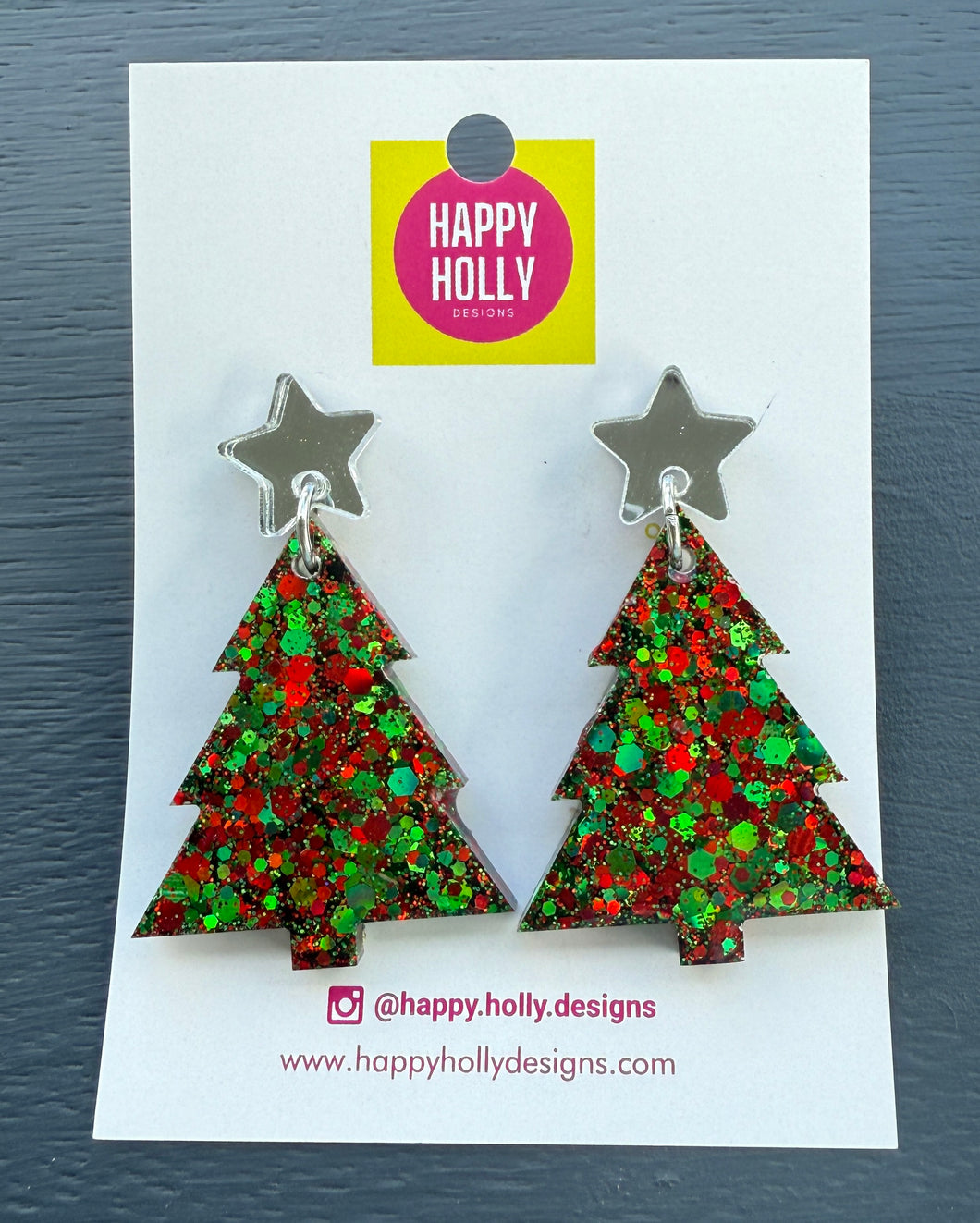 Christmas tree dangle earrings - red/green tree