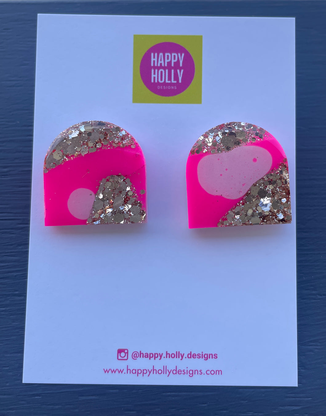 Arch Earrings 25mm - hot pink/pale pink/gold glitter
