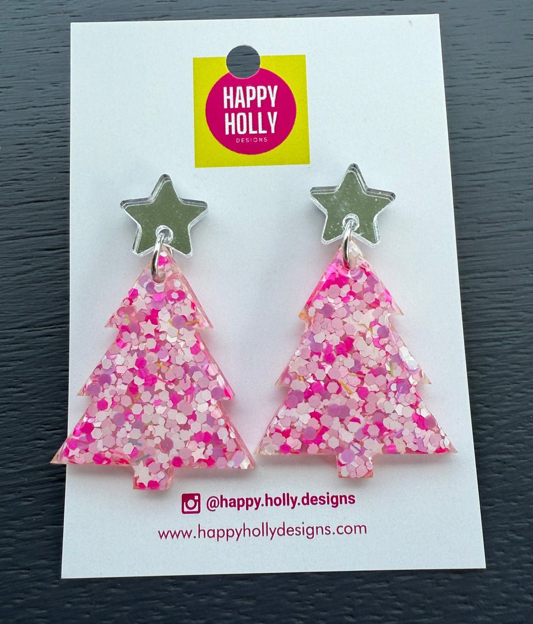 Christmas tree dangle earrings - pink/white/lilac tree