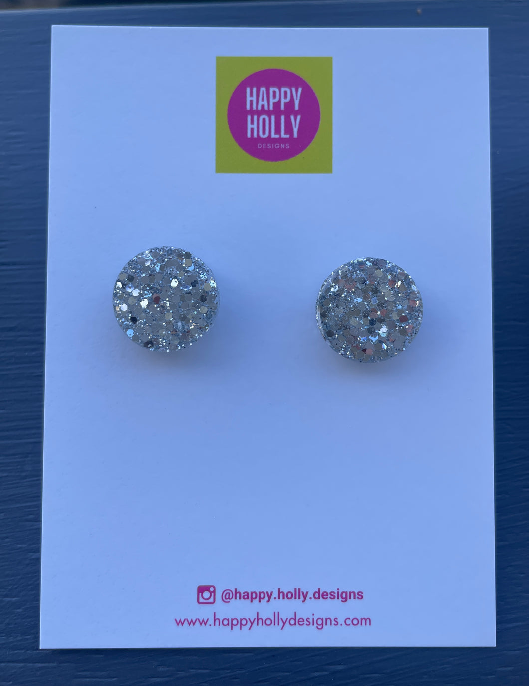 Round earrings 15mm - silver glitter