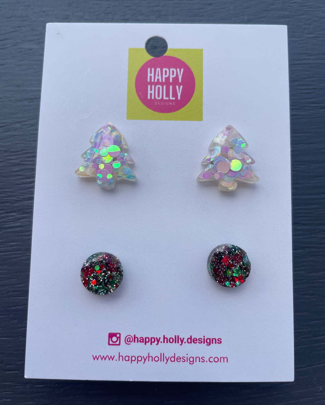 Christmas stud pack - pastel trees & red/green/silver round