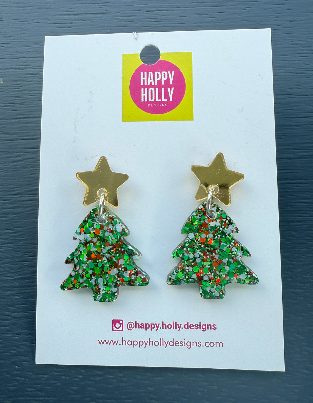 Christmas tree dangle earrings -red/green/white glitter tree