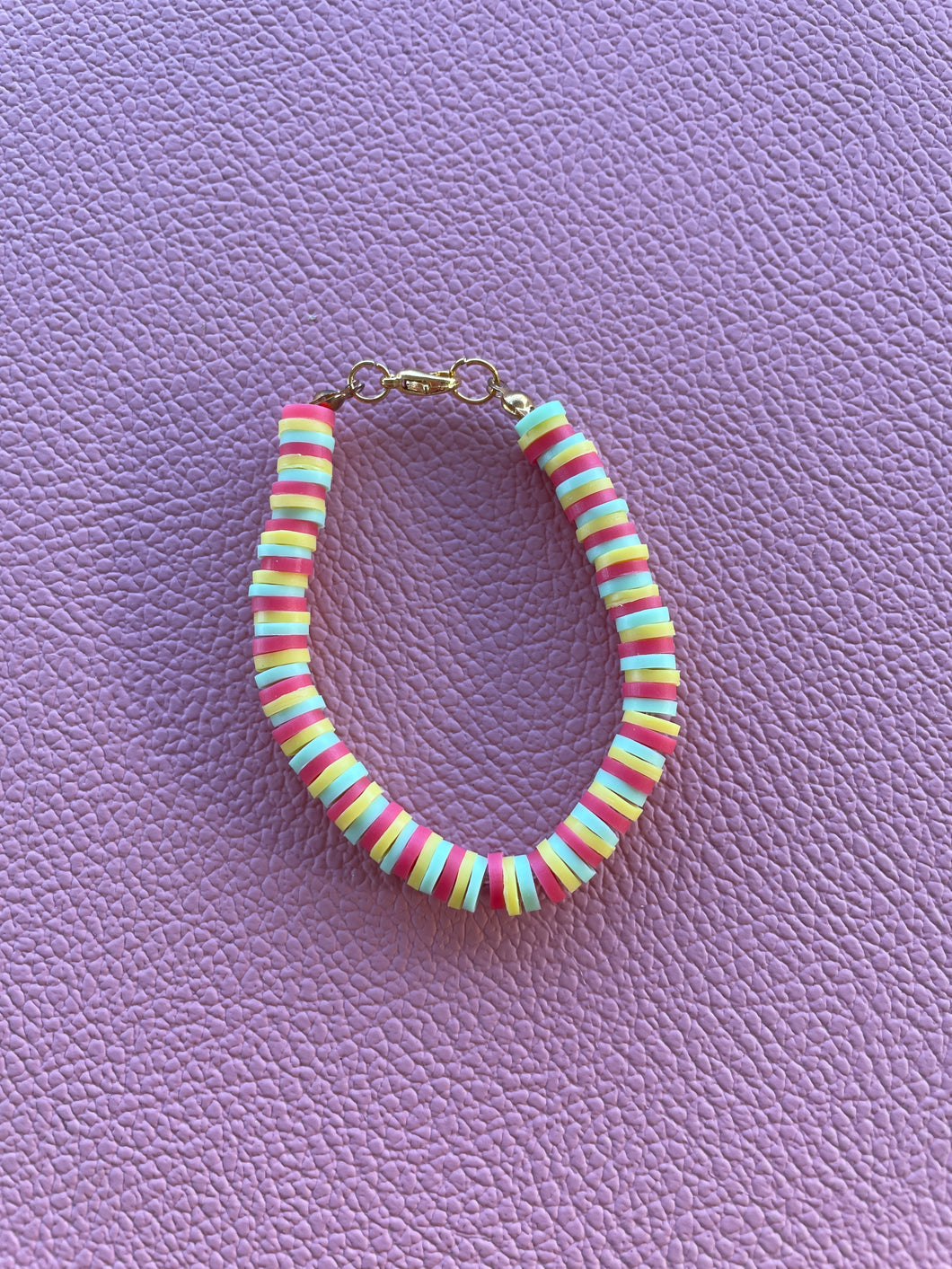 Beaded bracelet - yellow, red & green