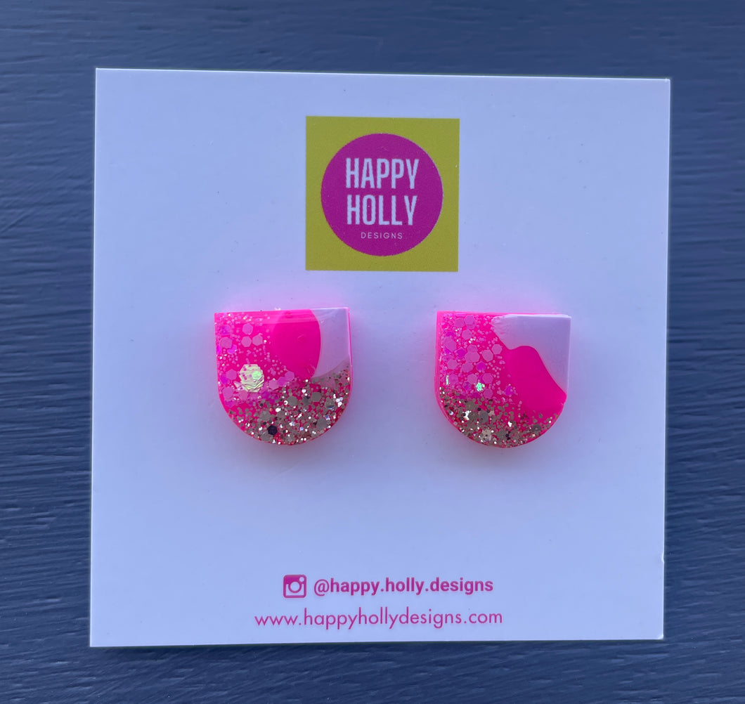 Arch Earrings - hot pink/lilac with pink & gold glitter