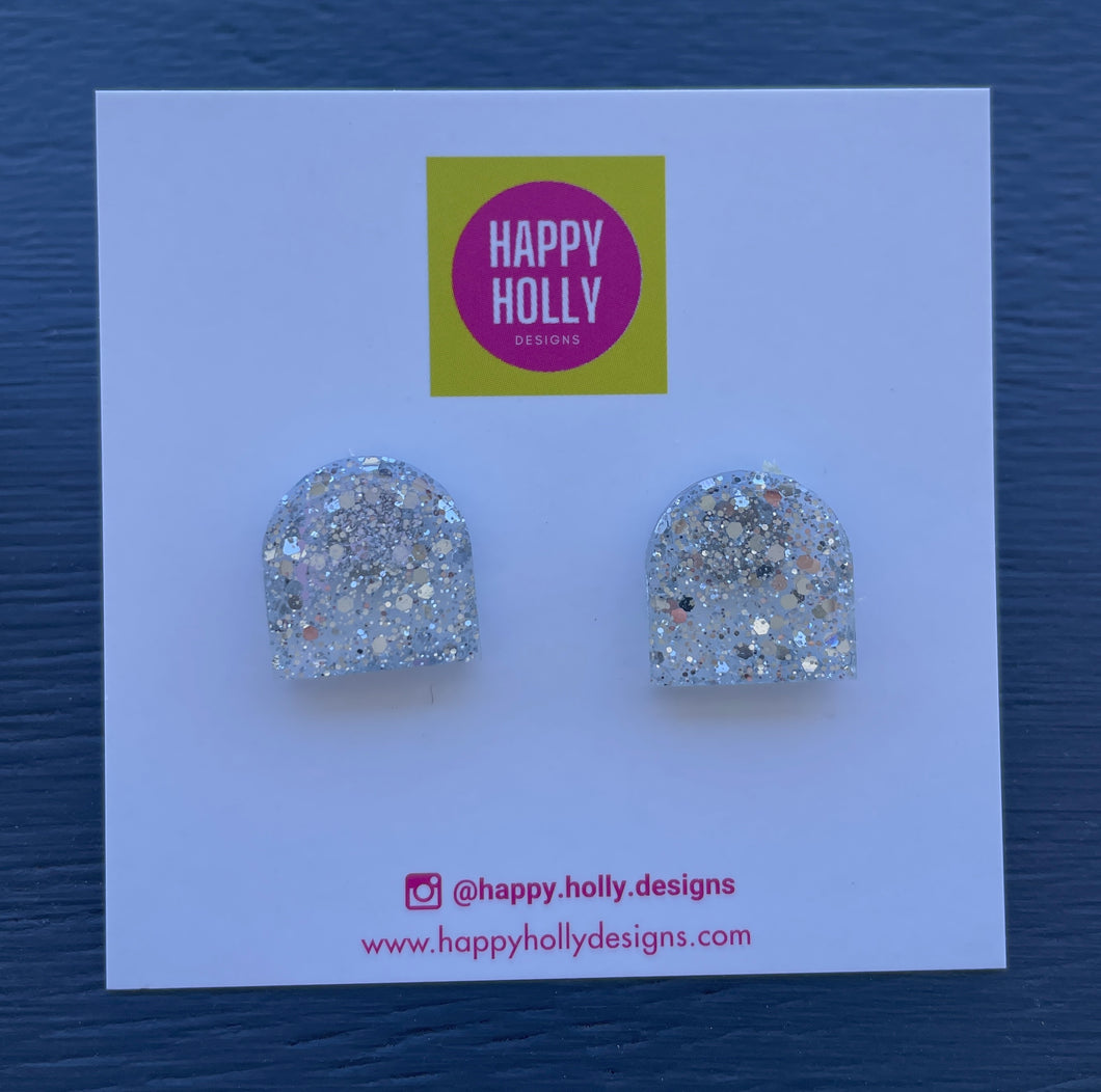 Arch Earrings - silver glitter
