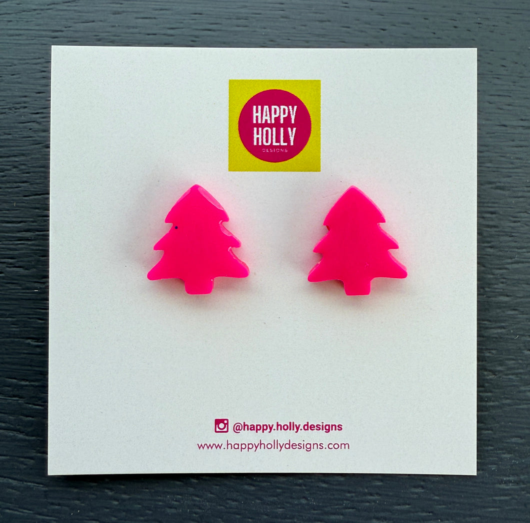 Christmas tree earrings - hot pink