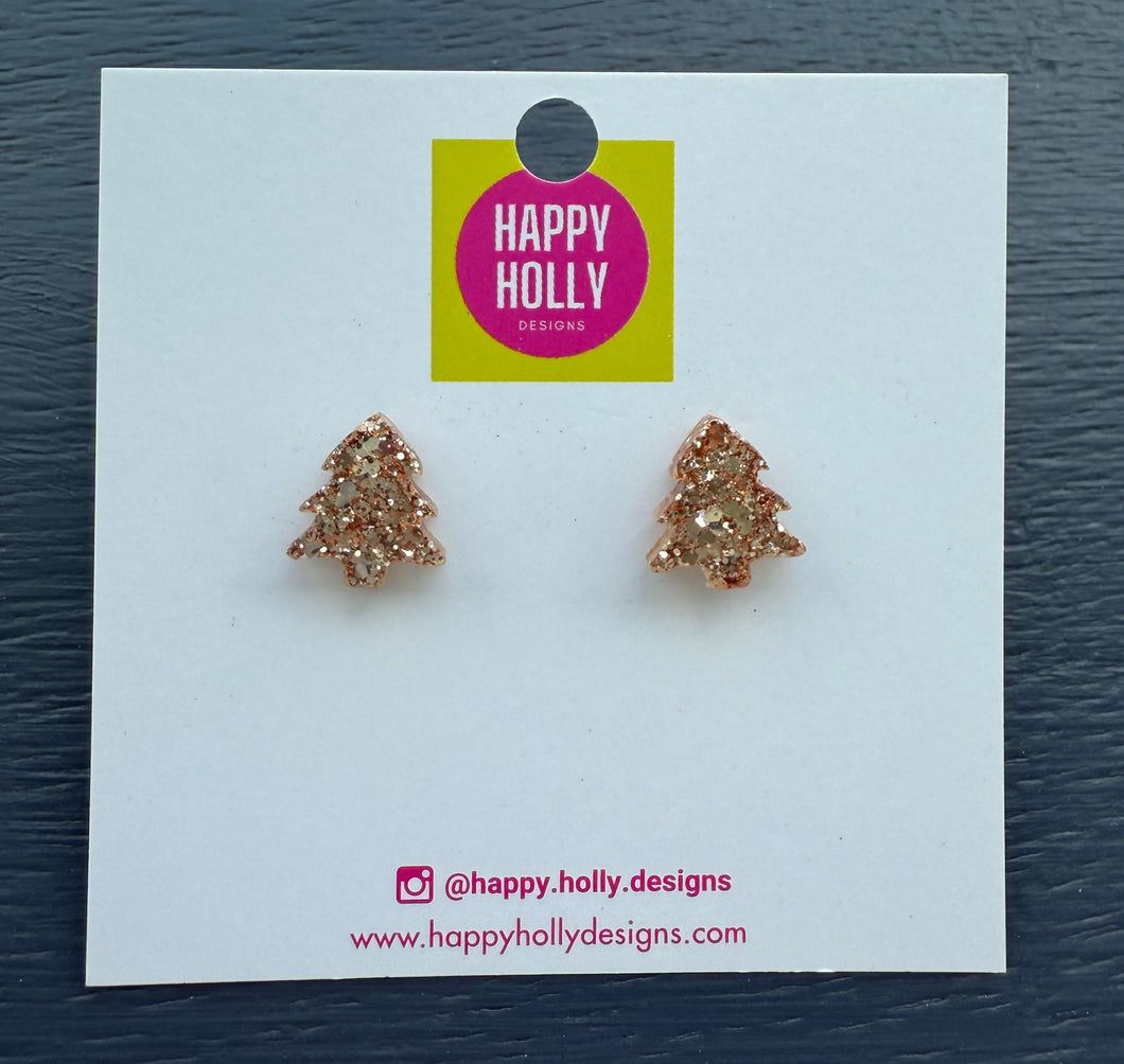 Christmas tree mini stud earrings - gold glitter