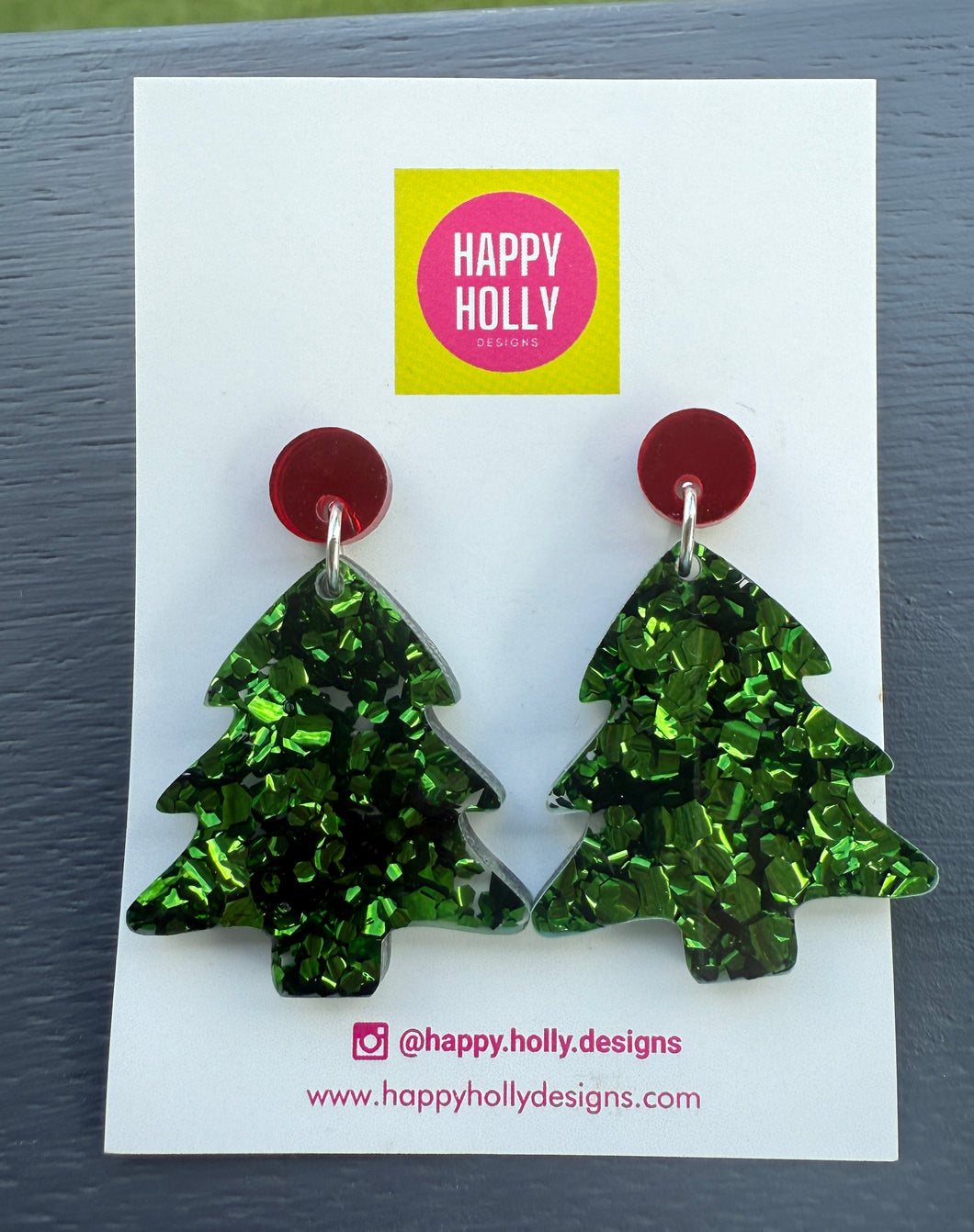 Christmas tree dangle earrings - green glitter tree