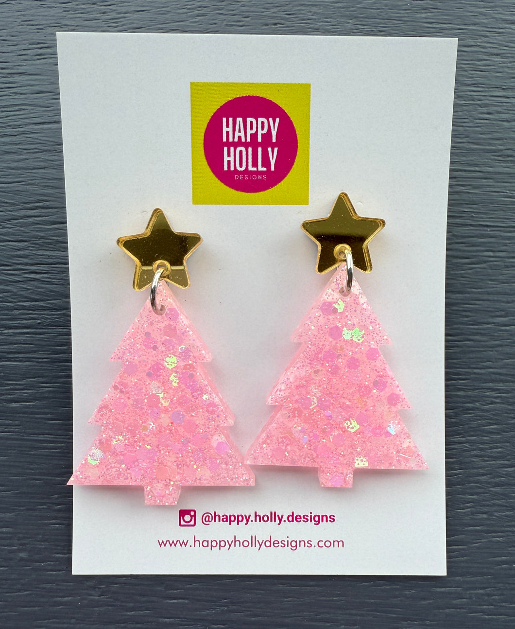 Christmas tree dangle earrings - pale pink tree