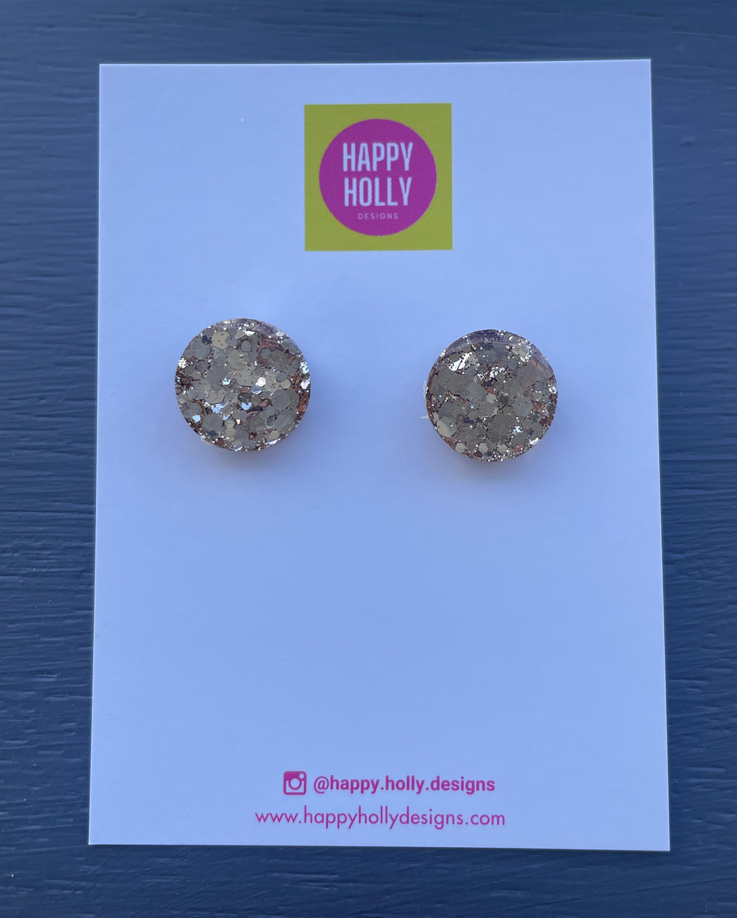 Round earrings 15mm - chunky gold glitter