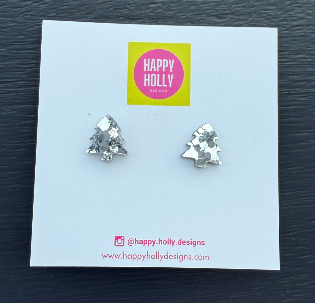 Christmas tree mini stud earrings -silver glitter