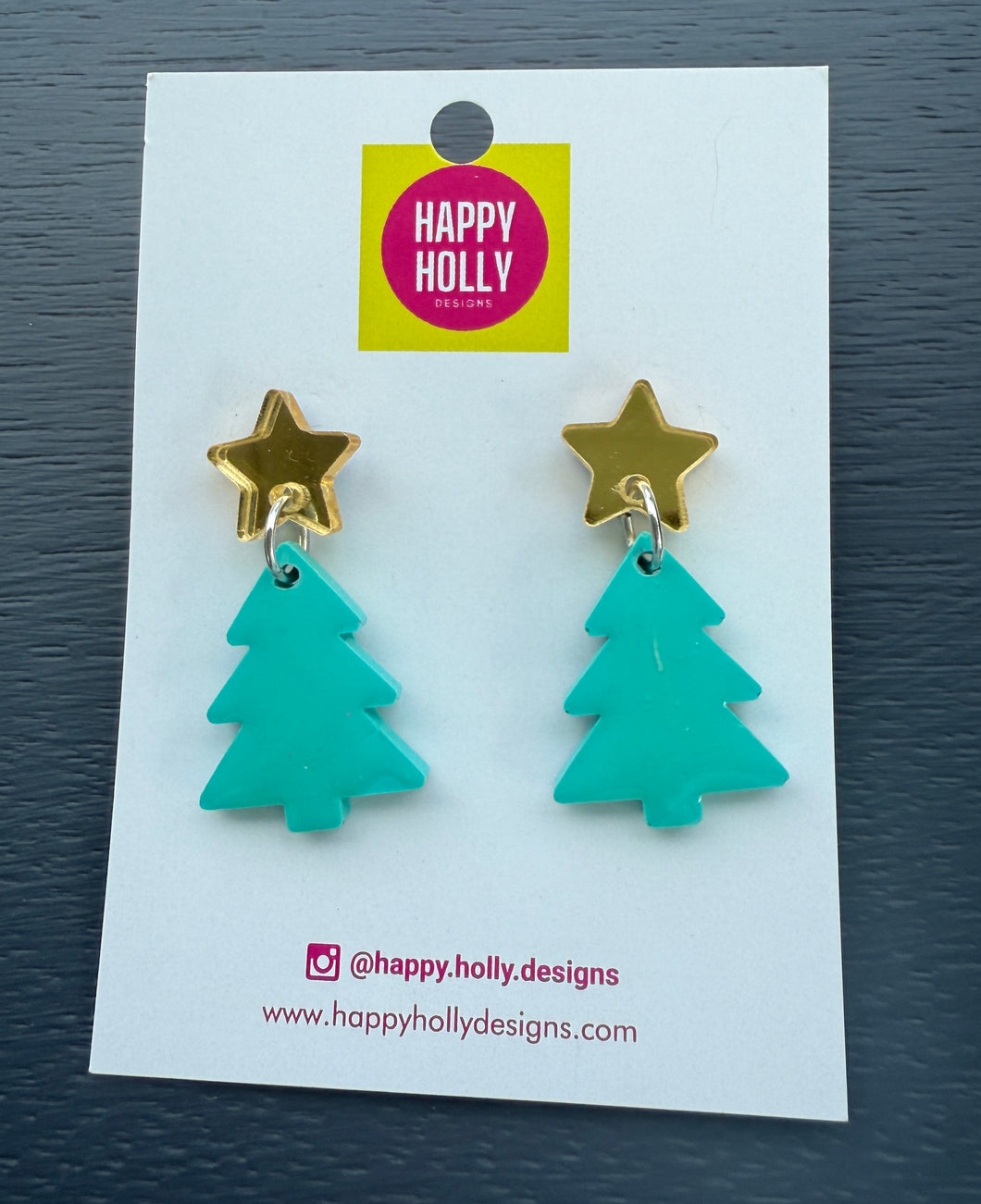 Christmas tree dangle earrings - aqua tree