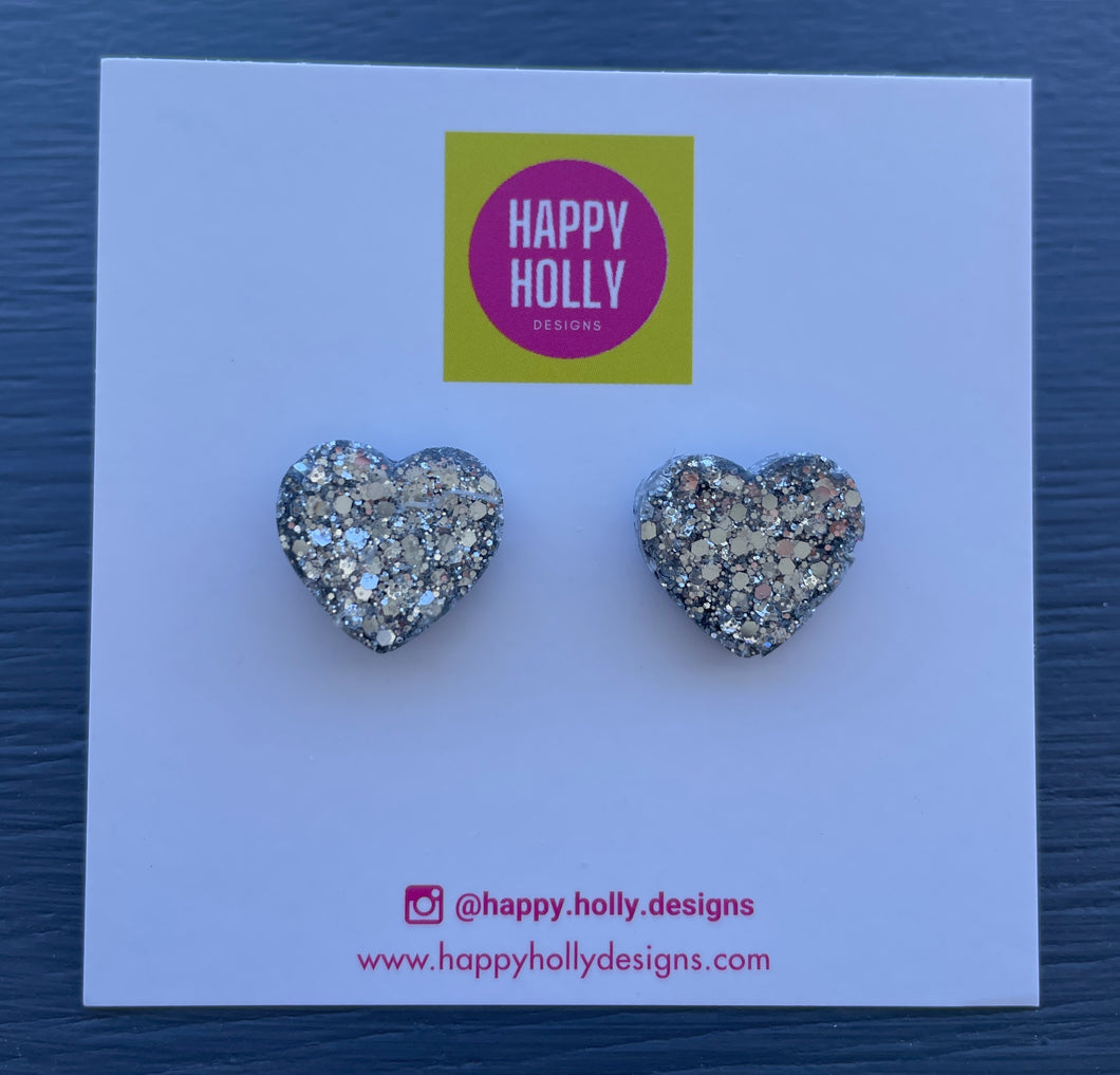 Heart earrings - silver glitter