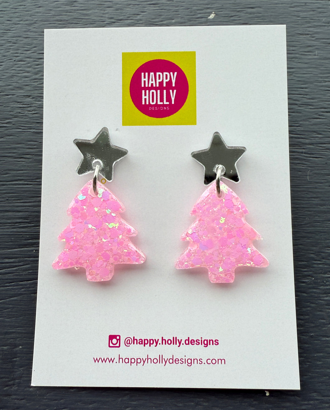 Christmas tree dangle earrings - pale pink glitter tree